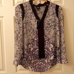 Long sleeve blouse sheer, black, white, blue